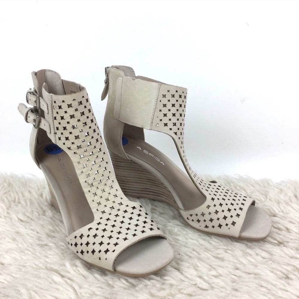 Via Spigal Leather Sandal Wedges
